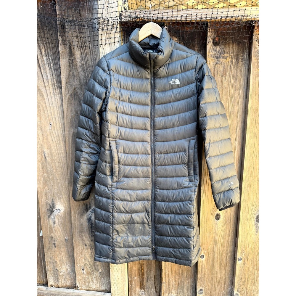 The North Face Long Puffer Jacket Women's Medium Black Quilted Full Zip Logo